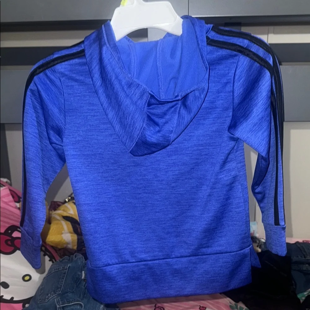 Adidas Blue Sweatshirt Hoodie with Signature Stripes - Picture 2 of 4
